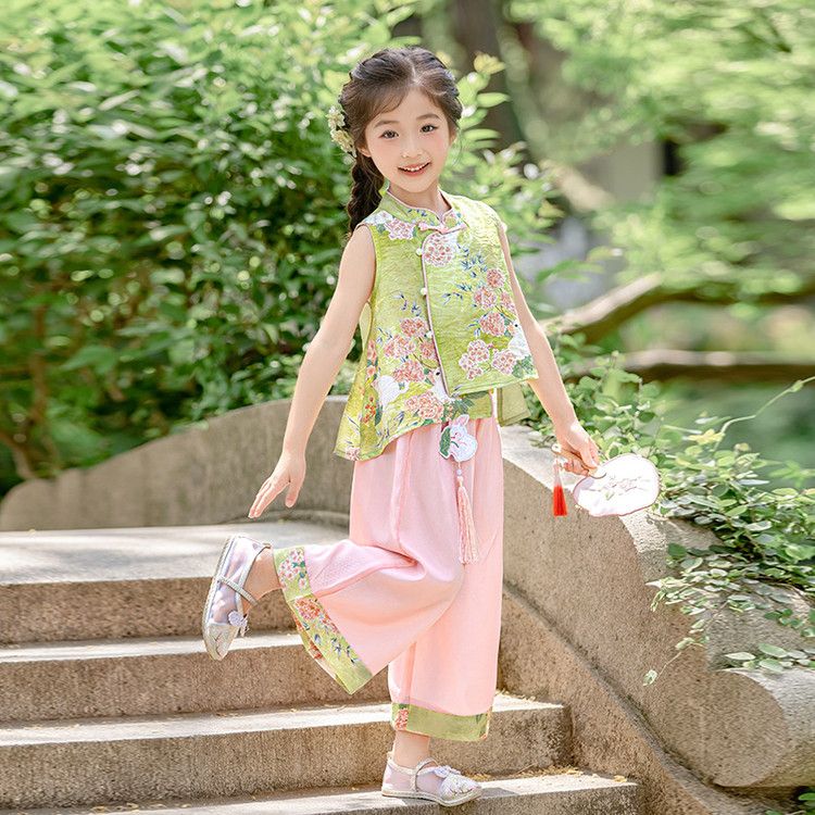 女童国风无袖套装夏季新款宝宝汉服薄款小女孩民族古风中式两件套