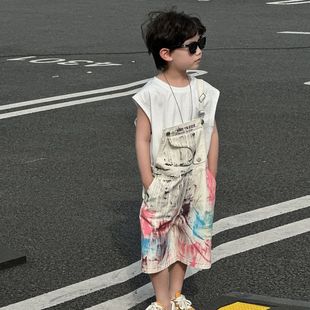 2025夏季 中大童薄款 童裝 兒童單件背帶褲 時(shí)尚 熱褲 女童牛仔短褲 新款