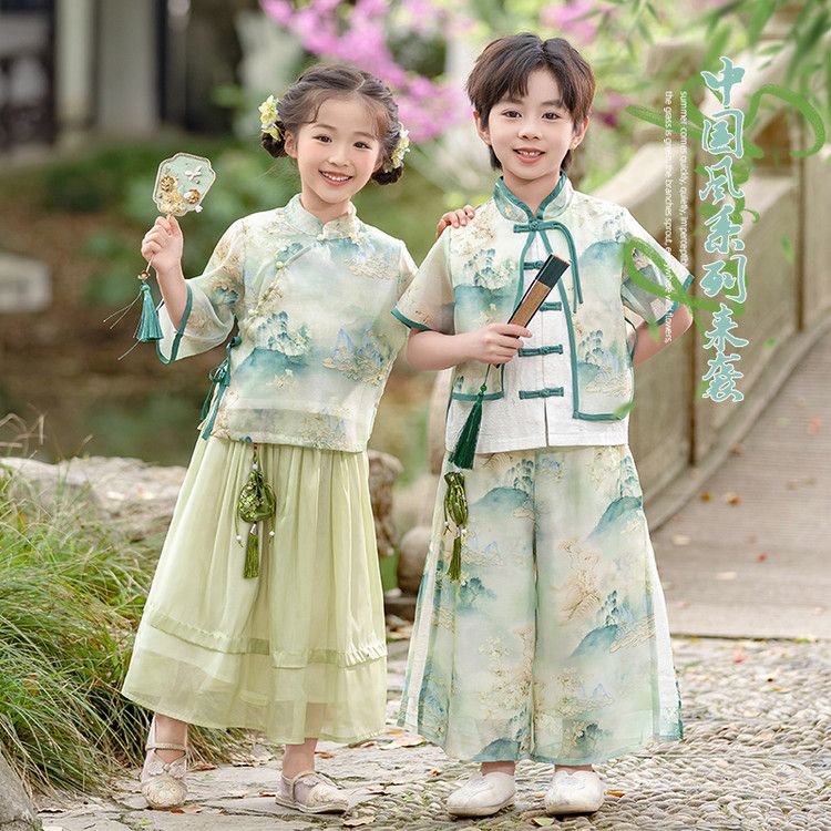 汉服女童2025新款夏季儿童唐装夏中国风套装女古风古装公主裙夏款