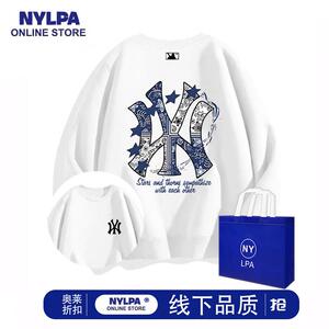 MLB&NYLPA美式印花圆领卫衣男秋冬新款潮牌宽松加绒奥莱情侣上衣