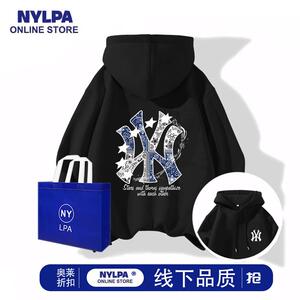 MLBNY秋冬重磅连帽卫衣男潮牌美式复古印花宽松加绒奥莱情侣外套
