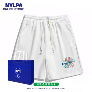 NYLPA潮牌白色休闲运动短裤男女奥特莱斯美式复古宽松印花五分裤