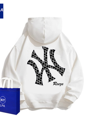 MLB&NY明星同款黑色卫衣男春秋薄款连帽宽松2023新款潮牌纯棉情侣