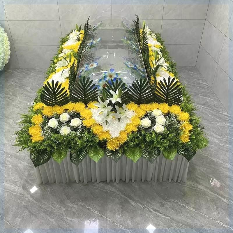 水晶棺围观花冰棺围棺花祭台花瞻仰花灵堂布置全套白事电子花圈