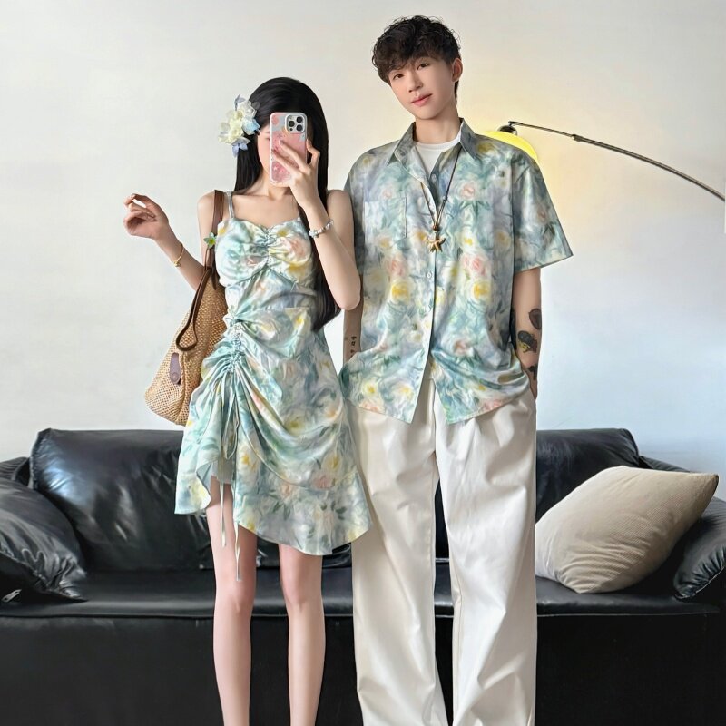 情侣装一衣一裙2026夏日绝美小连衣裙ins超火小众设计感碎花短裙图片