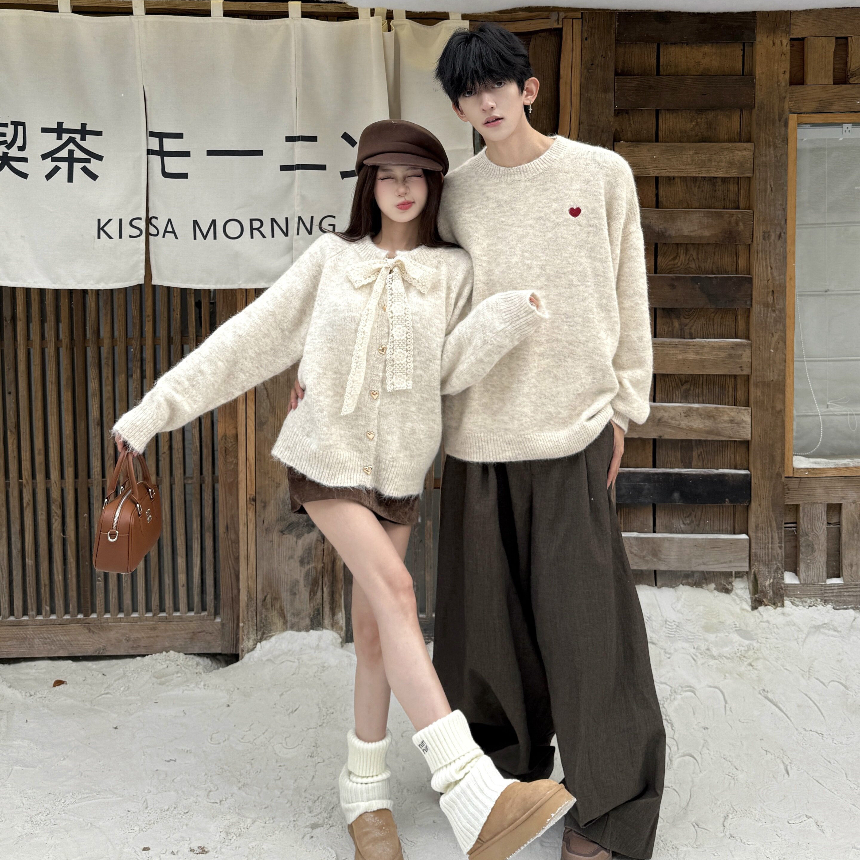 2026冬季ins情侣法式针织开衫