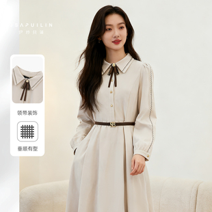 【商场专柜】伊纱贝冬季新款法式时尚气质显瘦长款连衣裙