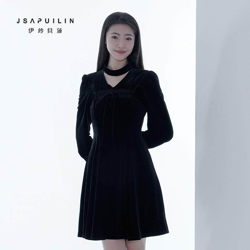 【商场专柜】伊纱贝莲丝绒连衣裙女秋冬新款法式气质收腰显瘦裙子,女装/女士精品,连衣裙,淘宝优惠券,粉丝福利购,淘宝优惠卷