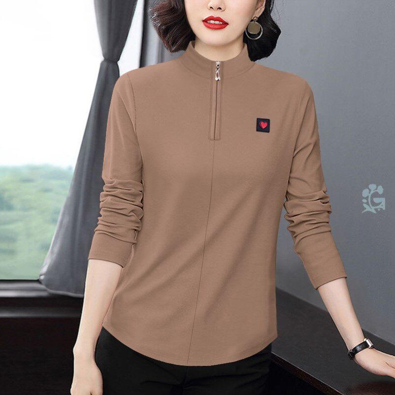 半高领打底衫女纯棉内搭上衣2025年新款中年妈妈保暖长袖T恤上衣