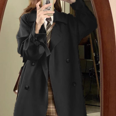 黑色风衣外套女中长版韩