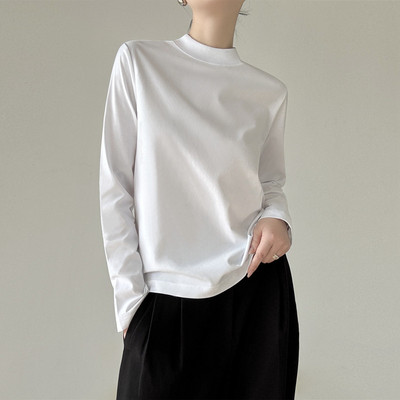 纯色简约半高领长袖T恤后