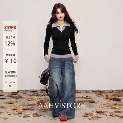 AAHV假两件拼接POLO领针