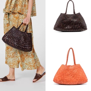 正品代购 Dragon Diffusion 菜篮子8892牛皮手工编织双柄手提包女