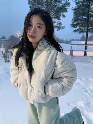 正品折扣 the barnnet羊毛面料冬季新款短款连帽羽绒服面包服外套