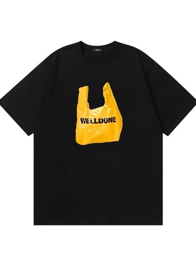 韩国正品 WE11DONE 黄色塑料袋印花休闲宽松短袖T恤男女