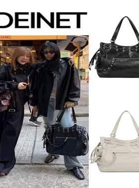 韩国折扣代购DEINET托特包铆钉手提单肩斜挎包通勤大容量机车包女