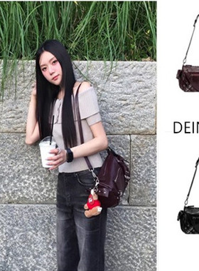 韩国正品代购deinet复古铆钉机车包辣妹斜挎包油蜡皮单肩腋下包女