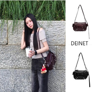 韩国正品代购deinet复古铆钉机车包辣妹斜挎包油蜡皮单肩腋下包女