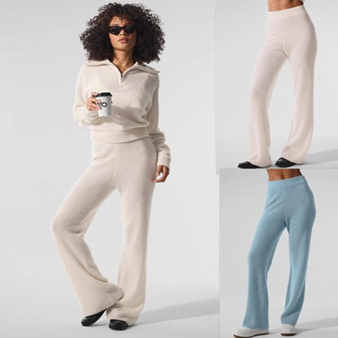 【现货折扣】alo yoga正品羊绒华夫格套装高领柔软拉链外套针织衫