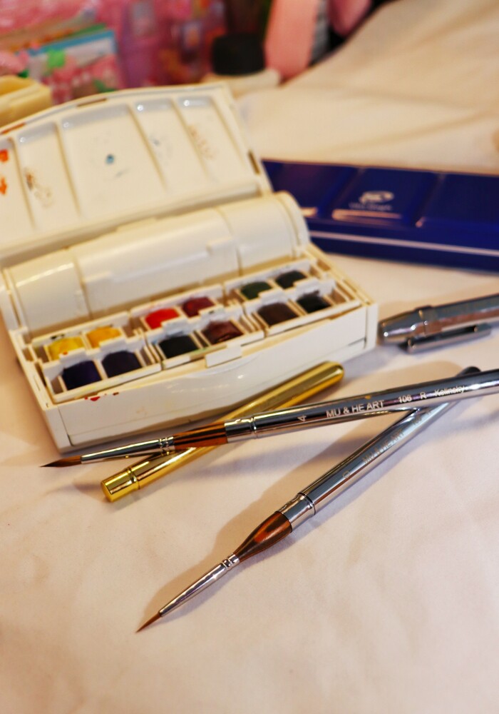 柯林斯基貂毛水粉油画笔便携旅行口袋笔碎尖形水彩细节勾线笔106r