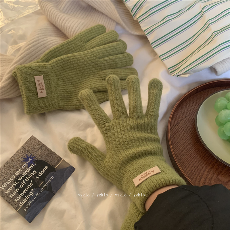 好看绿色！分指手套女ins复古