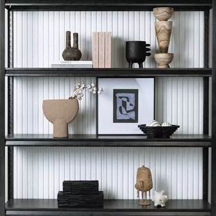 侘寂风展厅样板房书房书柜客厅展示柜博古架玄关软装饰品摆件套装