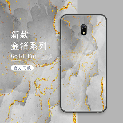 适用于小米红米8A水墨金箔手机壳新款玻璃艺术男女防摔潮牌创意男