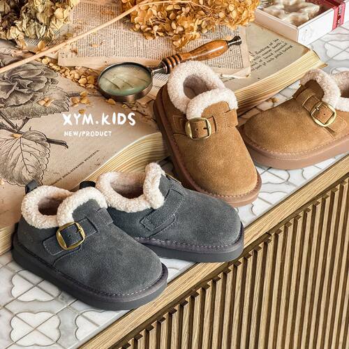 冬季新款真皮儿童鞋韩版时尚皮带磨砂皮棉鞋加厚保暖男女童勃肯鞋