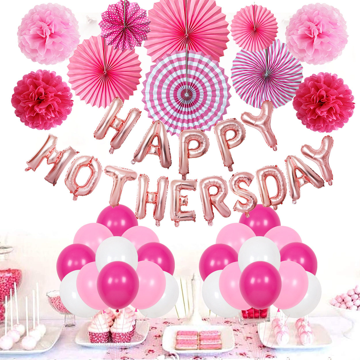 母亲节气球 16寸玫瑰金铝膜字母气球皇冠母亲节快乐装饰派对用品