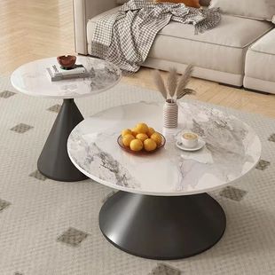 奶油风爆款 网红圆形客厅茶几家用小户型民宿岩板茶几桌子现代组合