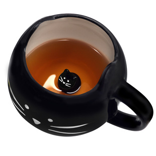 北欧创意可爱陶瓷杯咖啡情侣水杯定 小黑猫马克杯 制