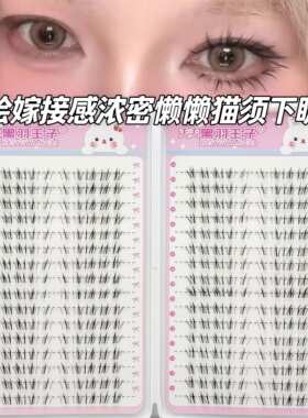 浓密懒懒猫猫须下睫毛手绘漫画感斜仿真飞假睫毛浓密上镜缩短中庭