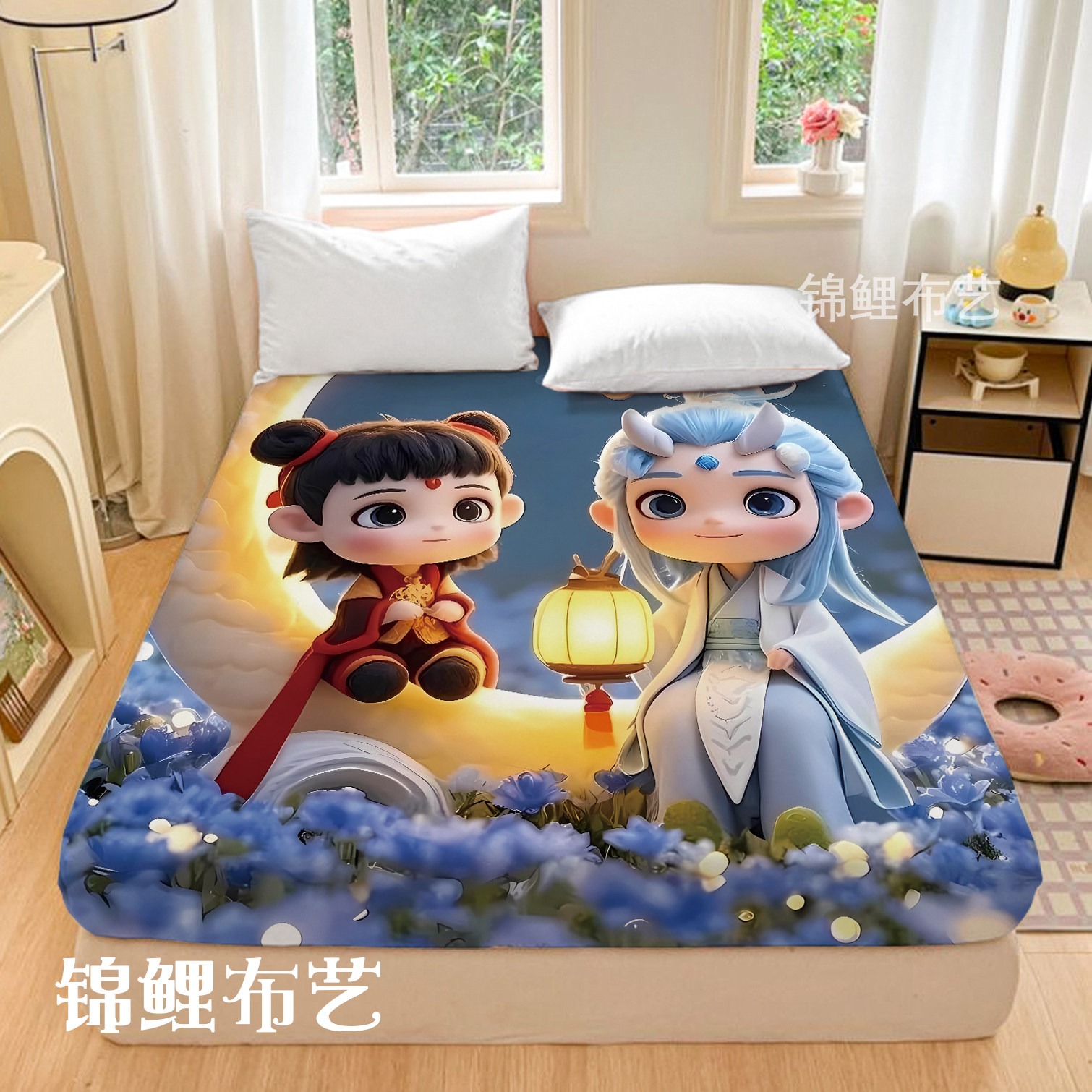 哪吒敖丙爆款动漫卡通印花床笠学生宿舍单人席梦思床垫保护罩床罩
