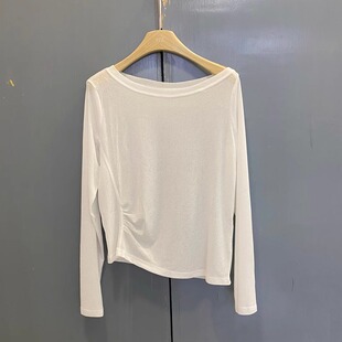 200斤减龄防晒衣叠穿罩衫 夏季 侧褶皱t恤女胖mm大码 一字肩长袖 薄款