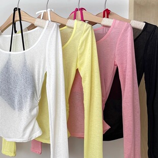 防晒空调罩衫 夏季 200斤长袖 辣妹度假风微透胖mm大码 T恤上衣潮 新款