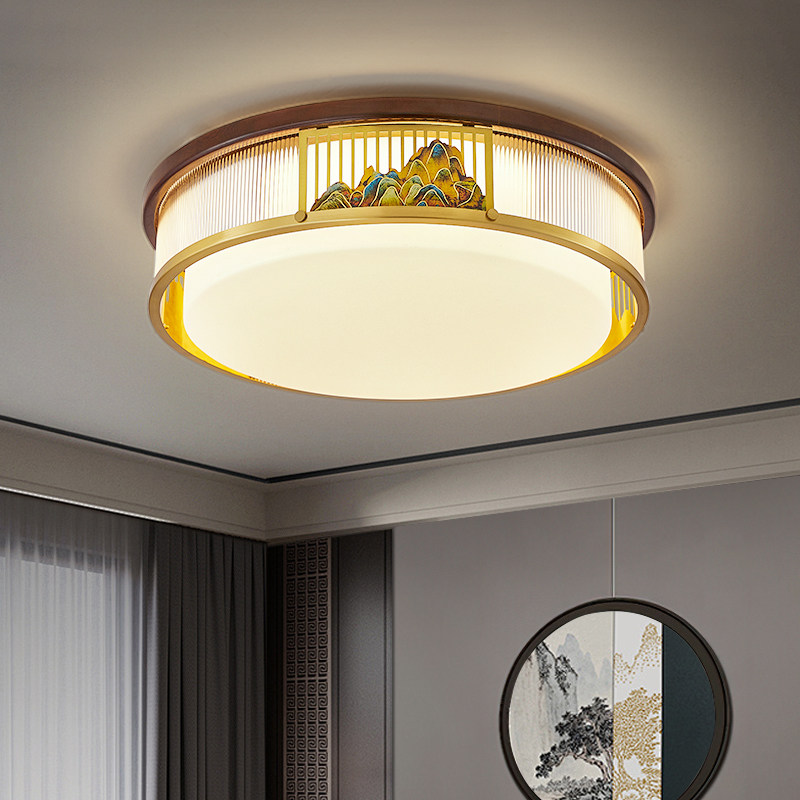 全铜新中式实木卧室吸顶灯大气房间江山主卧led中山灯具2025新款