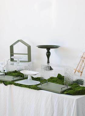 白绿色系森系蛋糕展示架摆件茶歇甜品台摆台陶瓷精致蛋糕点心盘