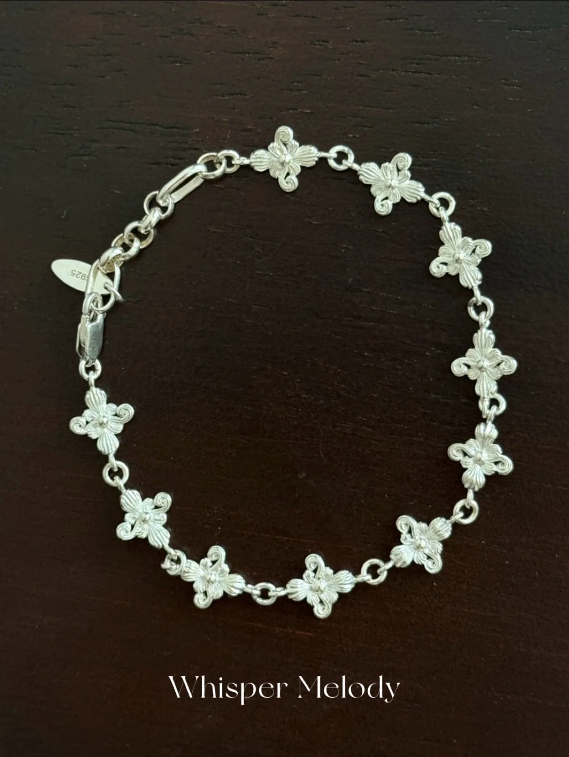 Whisper Melody 浮雕奶油十字花手链 重工仙气通体925银手链
