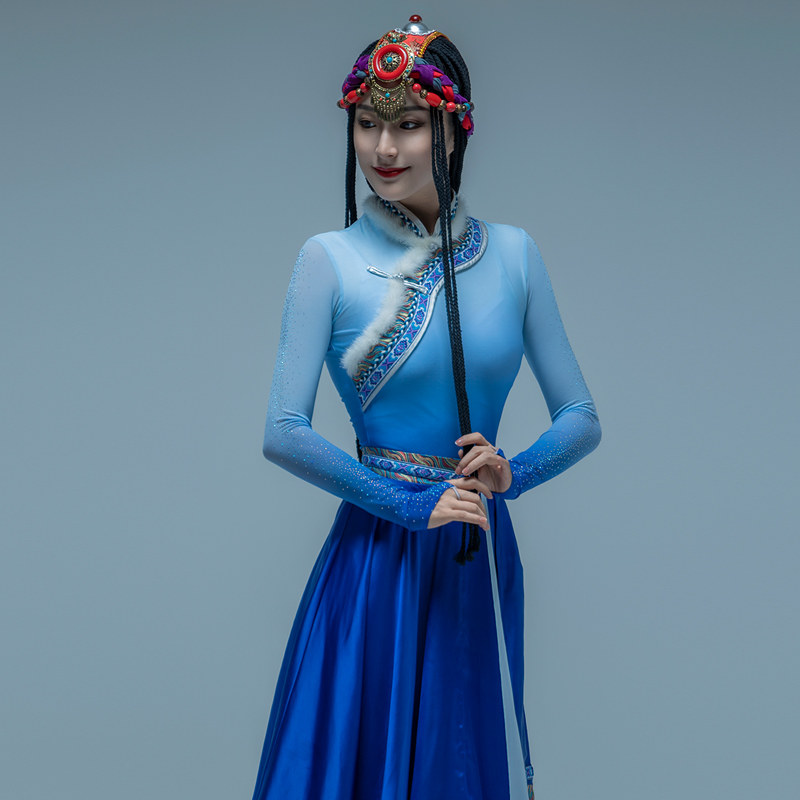 速发藏族舞服服新款维服尔族演出吾民族风大裙摆艺考表演蹈飘逸练