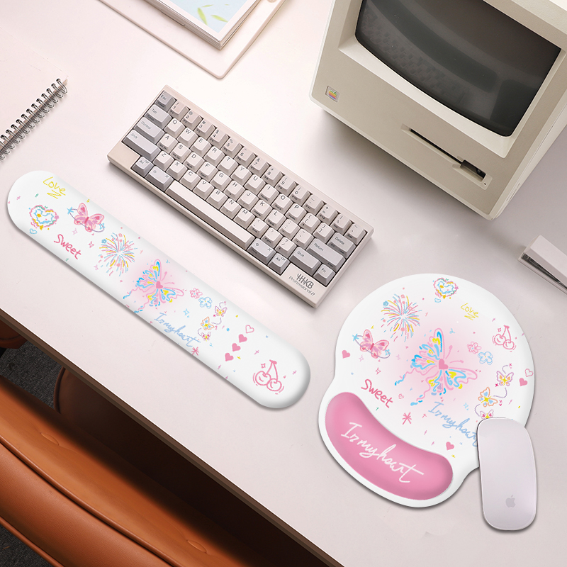 速发手绘蝴蝶护腕公加体办垫电脑柔软彩色立厚防滑手托手腕垫