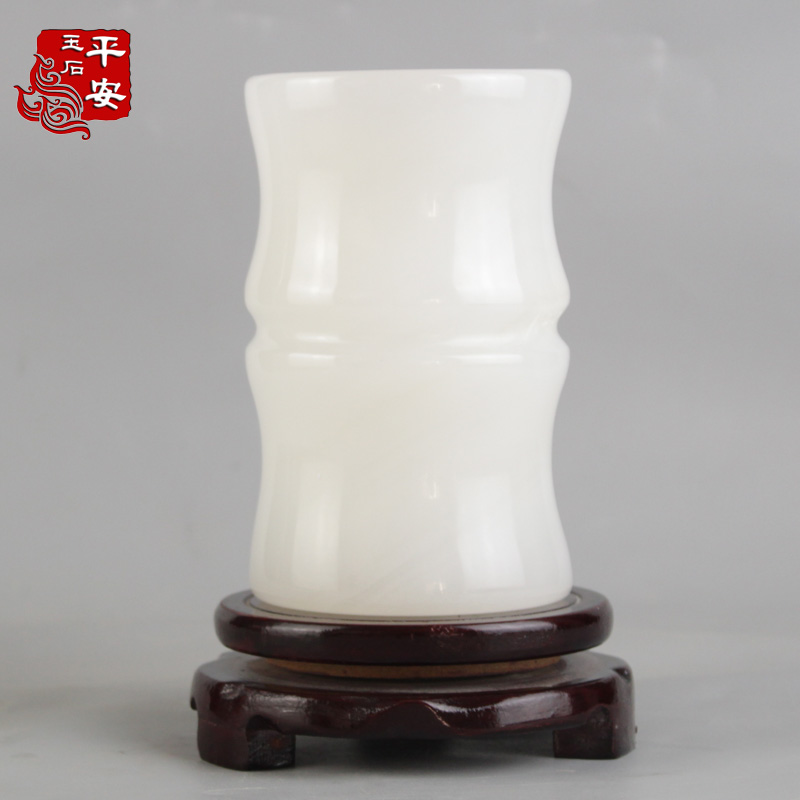 速发艺石笔筒 办公文具创意商务礼 品家居工玉阿富汗玉摆件小花瓶