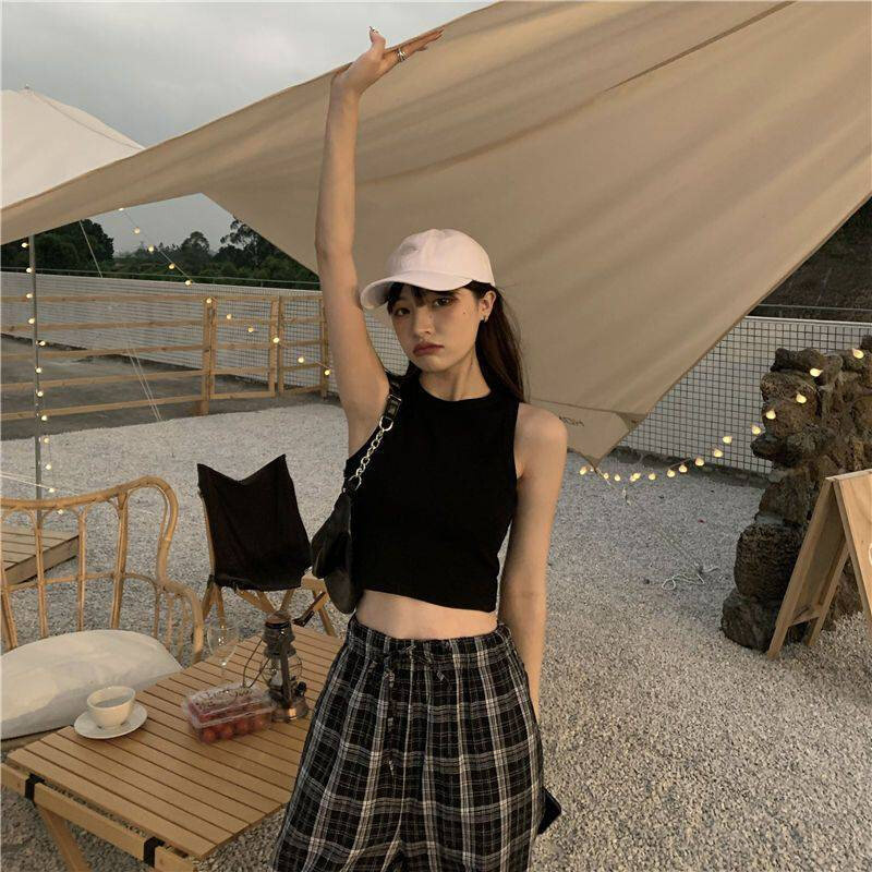 高货大码胖妹妹吊带外穿甜辣无袖黑色小背心女夏内搭打底短款运动
