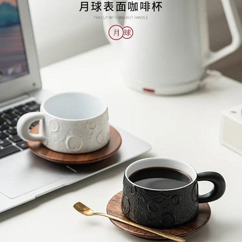 速发陶茶咖啡杯碟套装高档克致马精杯早餐杯家用喝瓷水杯子带勺情