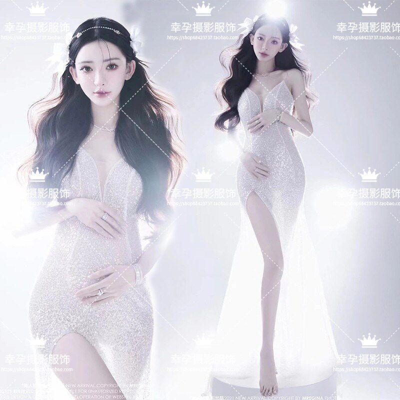 速发装楼新款孕妇照服影超仙性孕时尚感妈咪亮片礼服艺术照片
