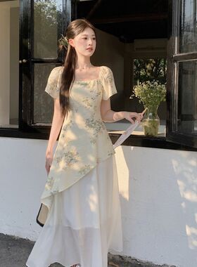 速发微大码装新中良扣盘方领国风改式旗袍假两件连衣裙