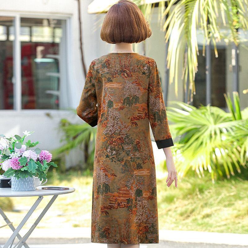 高货妈妈春装连衣裙2024新款中年女装春秋薄款裙子洋气大码宽松女