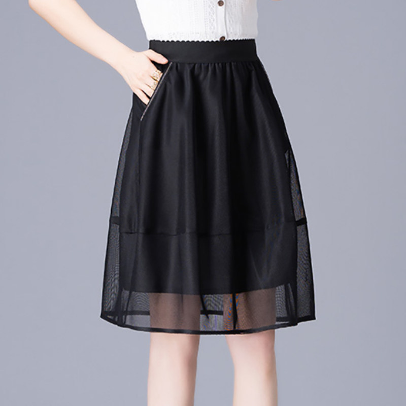 速发黑色半身裙高士夏季20子4年新款2腰百褶小个子a字中长短裙