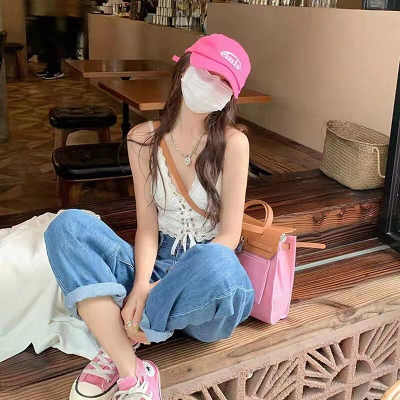 高货ins法式性感蕾丝吊带背心女韩版美背辣妹绑带外穿短款打底内