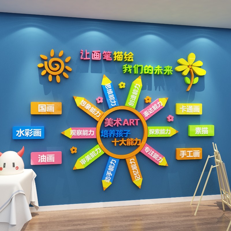 速发画室布置美术教室环艺创术培训班教育机构学校幼墙园儿面装饰