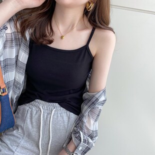 速发吊色黑带背心内搭20款4新2纯棉夏外穿白色打底无袖bm小上衣